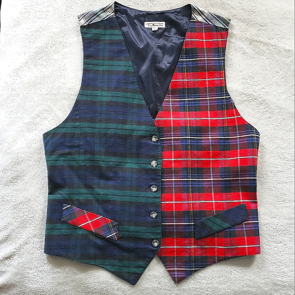 90s Vintage Patchwork Plaid Vest Talbots